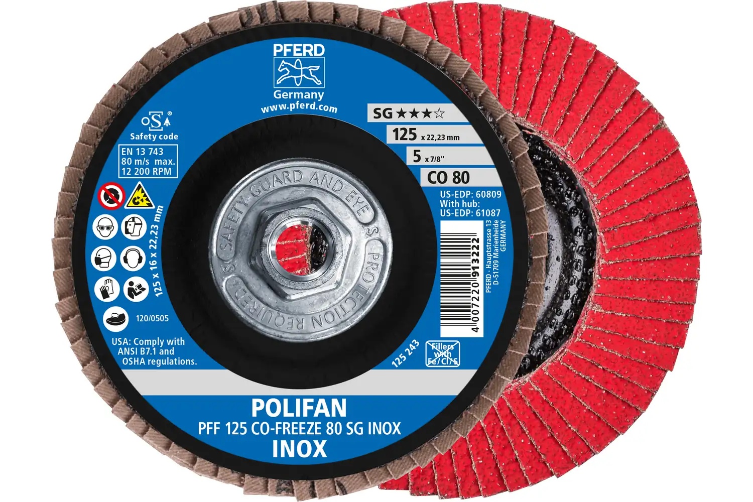Picture of Pferd Flap Disc, 5" x 5/8-11, CO-Freeze SG Inox, 80 Grit, T27, Flat, Ceramic